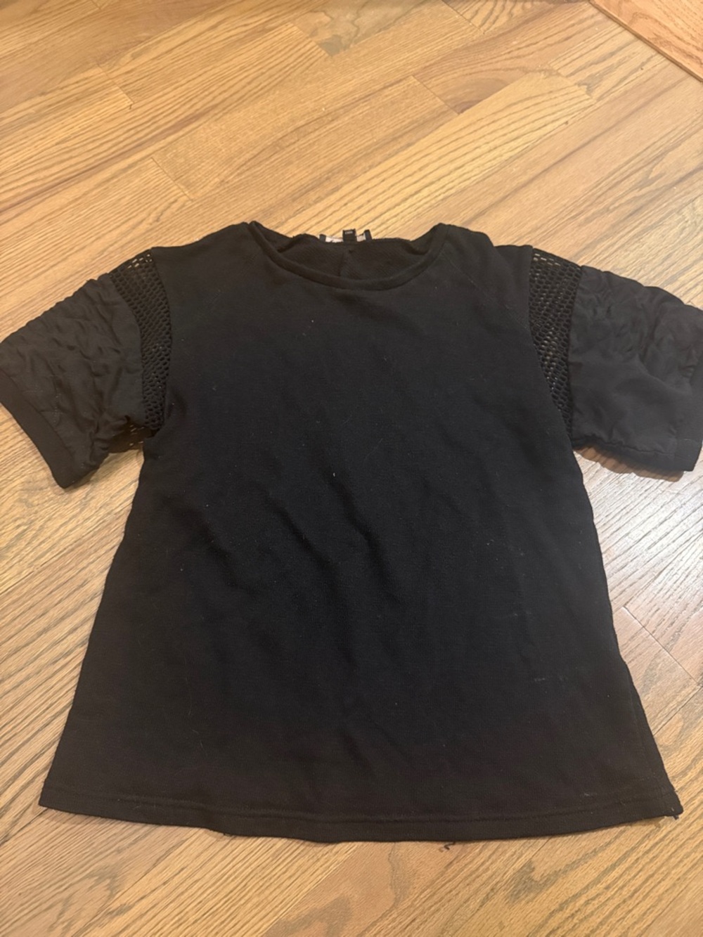Black Short-Sleeve Mesh Detail Top